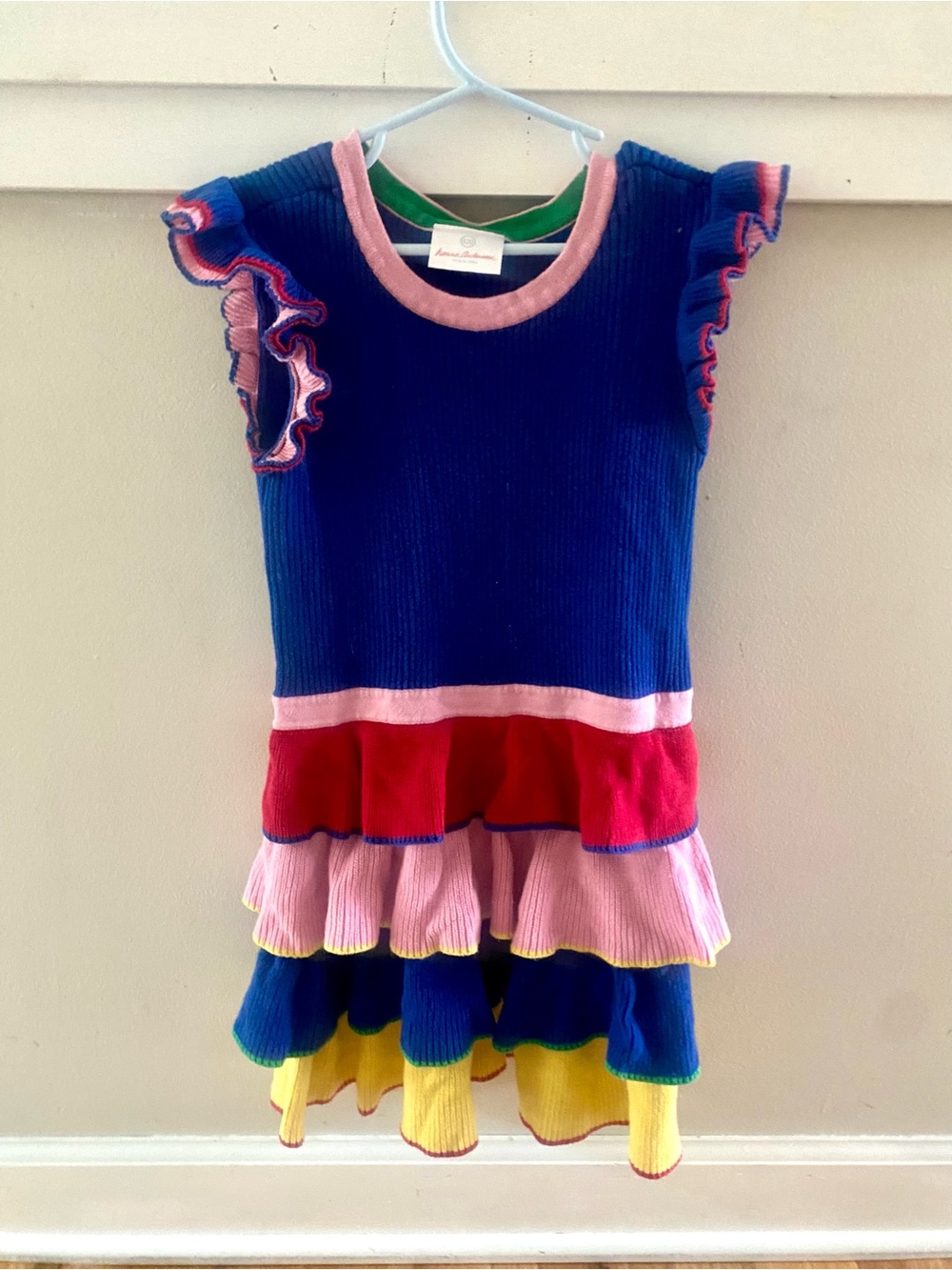 Hanna Andersson Rainbow Twirly Ruffle Sweater Dress Cotton Girl Size 120 6-7 - Picture 2 of 8